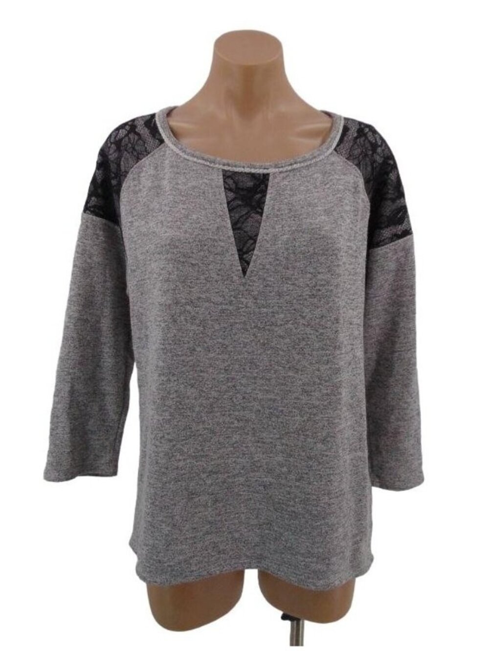 Dolan Womens Gray Black Lace Cut Out Knit Shirt Top Size L Anthropologie USA
